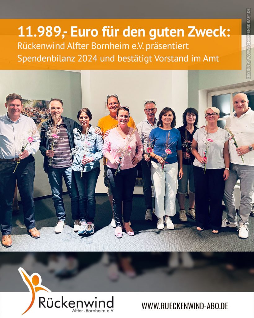 11.989,- Euro für den guten Zweck: Rückenwind Alfter Bornheim e.V. präsentiert Spendenbilanz 2024 und bestätigt Vorstand im Amt